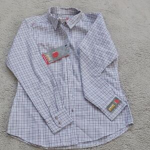 Ariat Women Plaid Button-Down Shirt in Gray and White with Red Accents